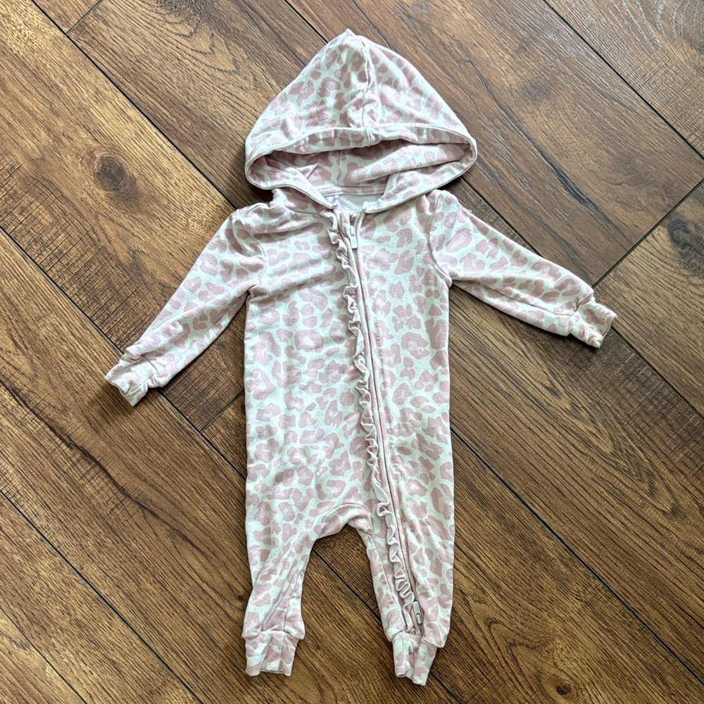 Posh Peanut Pink Leopard Print Hooded Romper 6-9 Months